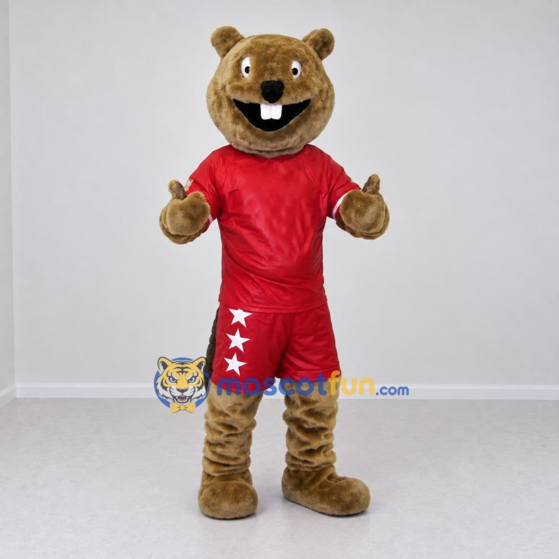 Custom Brown and Red Beaver Mascot Costume Adult Full Body Suit for Sports Events Custom Brown and Red Beaver Mascot Costume Adult Full Body Suit for Sports Events