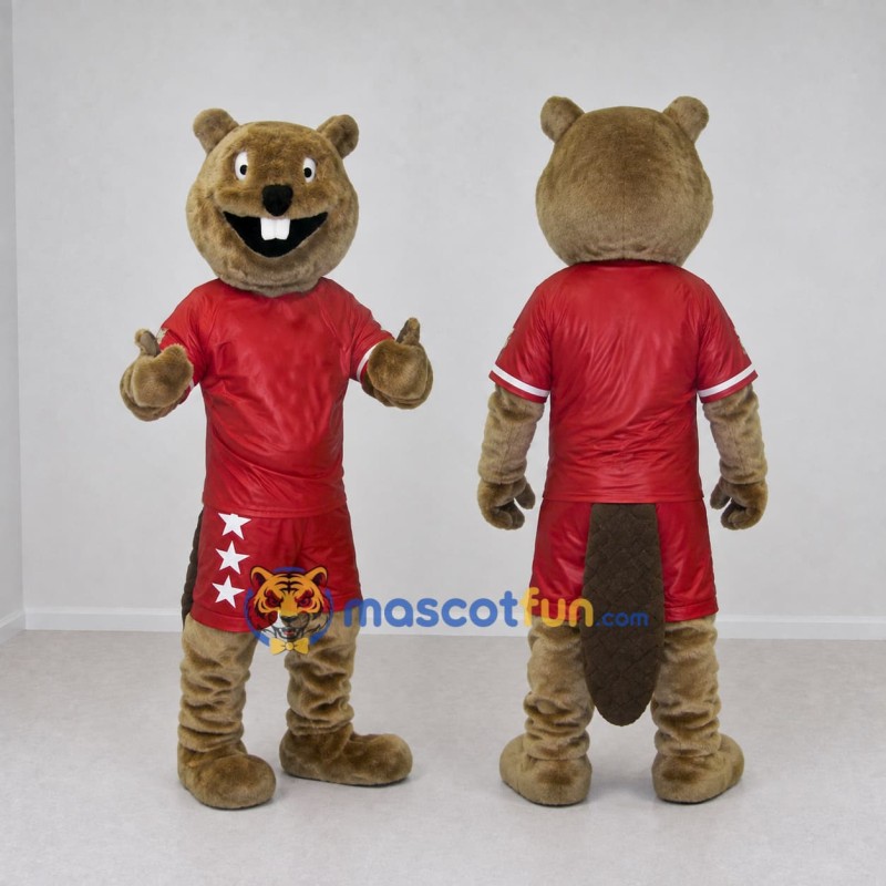 Custom Brown and Red Beaver Mascot Costume Adult Full Body Suit for Sports Events Custom Brown and Red Beaver Mascot Costume Adult Full Body Suit for Sports Events