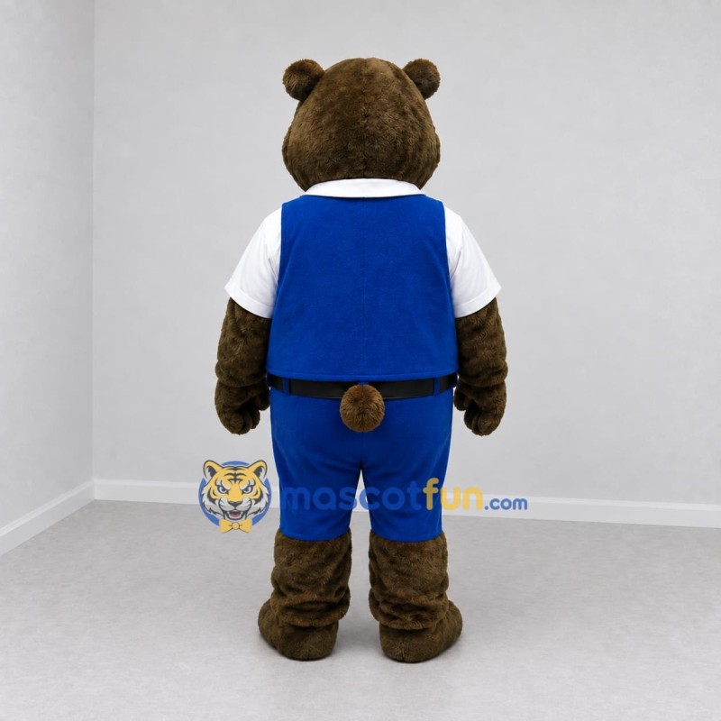 Custom Brown Blue and White Bear Mascot Costume Adult Full Body Suit for Themed Events