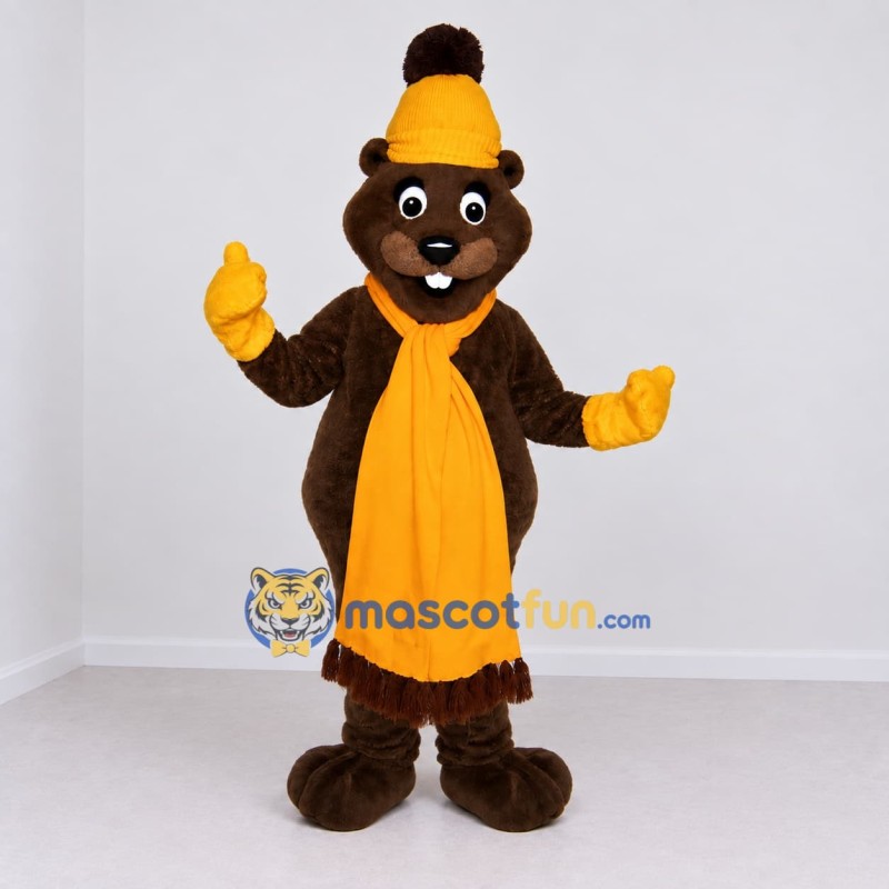 Custom Brown and Yellow Beaver Mascot Costume Adult Full Body Suit for Winter Events Custom Brown and Yellow Beaver Mascot Costume Adult Full Body Suit for Winter Events