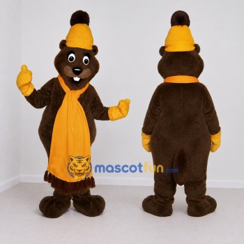 Custom Brown and Yellow Beaver Mascot Costume Adult Full Body Suit for Winter Events