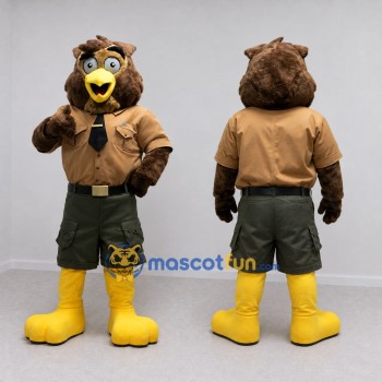 Custom Brown Tan and Green Ranger Owl Mascot Costume Adult Full Body Suit for Nature Events