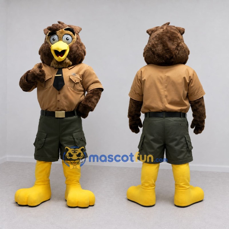Custom Brown Tan and Green Ranger Owl Mascot Costume Adult Full Body Suit for Nature Events