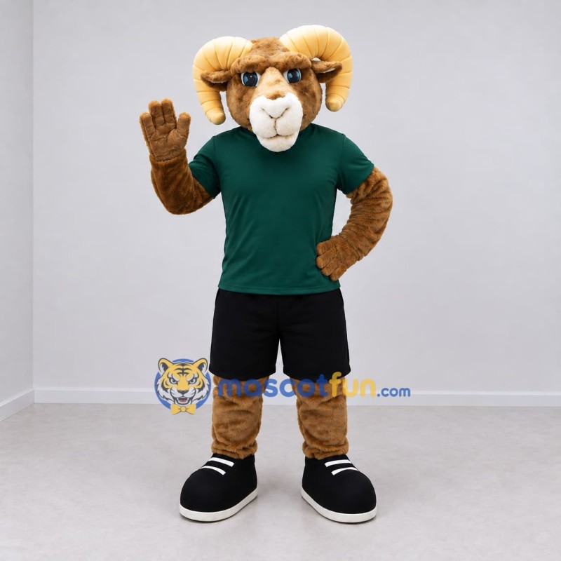 Custom Brown Green and Black Ram Mascot Costume Adult Full Body Suit for Sports Events