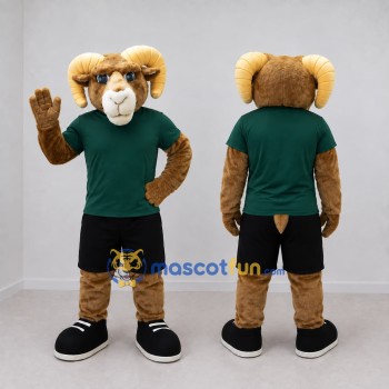 Custom Brown Green and Black Ram Mascot Costume Adult Full Body Suit for Sports Events