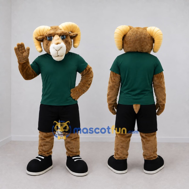 Custom Brown Green and Black Ram Mascot Costume Adult Full Body Suit for Sports Events