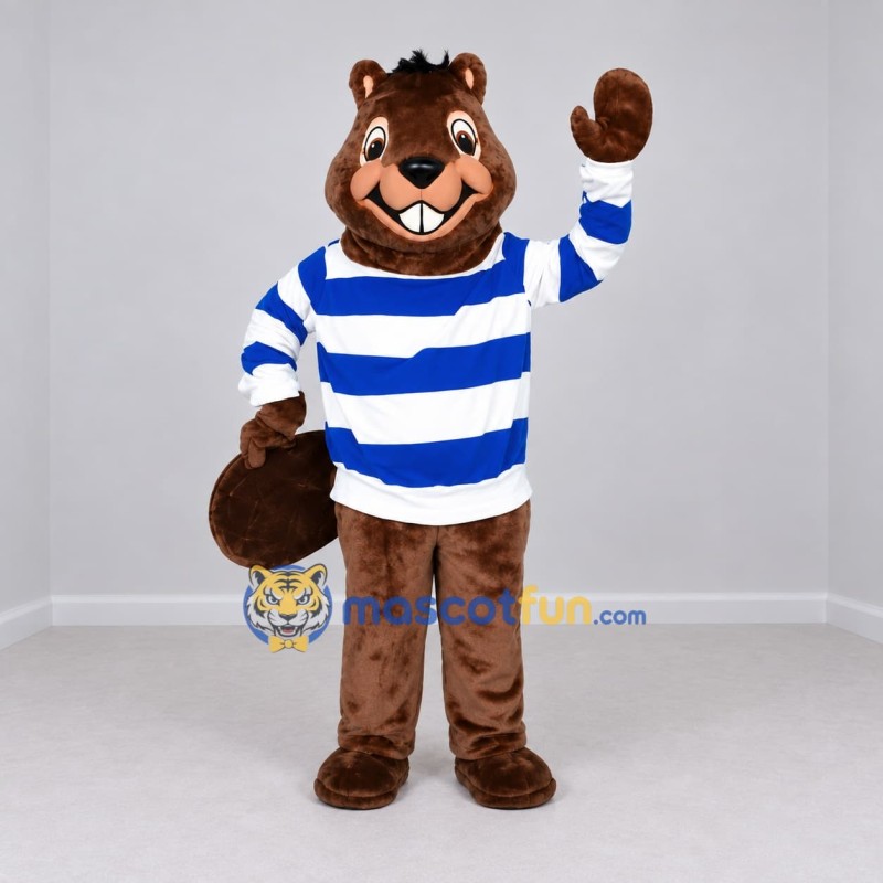 Custom Brown Blue and White Beaver Mascot Costume Adult Full Body Suit for School Events Custom Brown Blue and White Beaver Mascot Costume Adult Full Body Suit for School Events