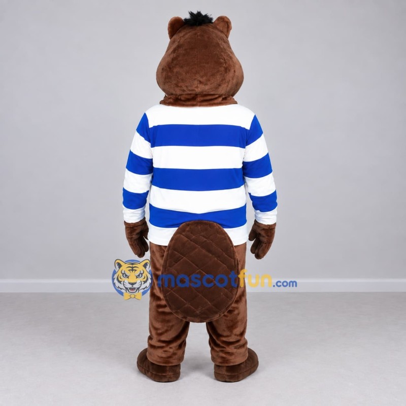Custom Brown Blue and White Beaver Mascot Costume Adult Full Body Suit for School Events Custom Brown Blue and White Beaver Mascot Costume Adult Full Body Suit for School Events
