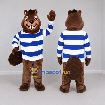 Custom Brown Blue and White Beaver Mascot Costume Adult Full Body Suit for School Events