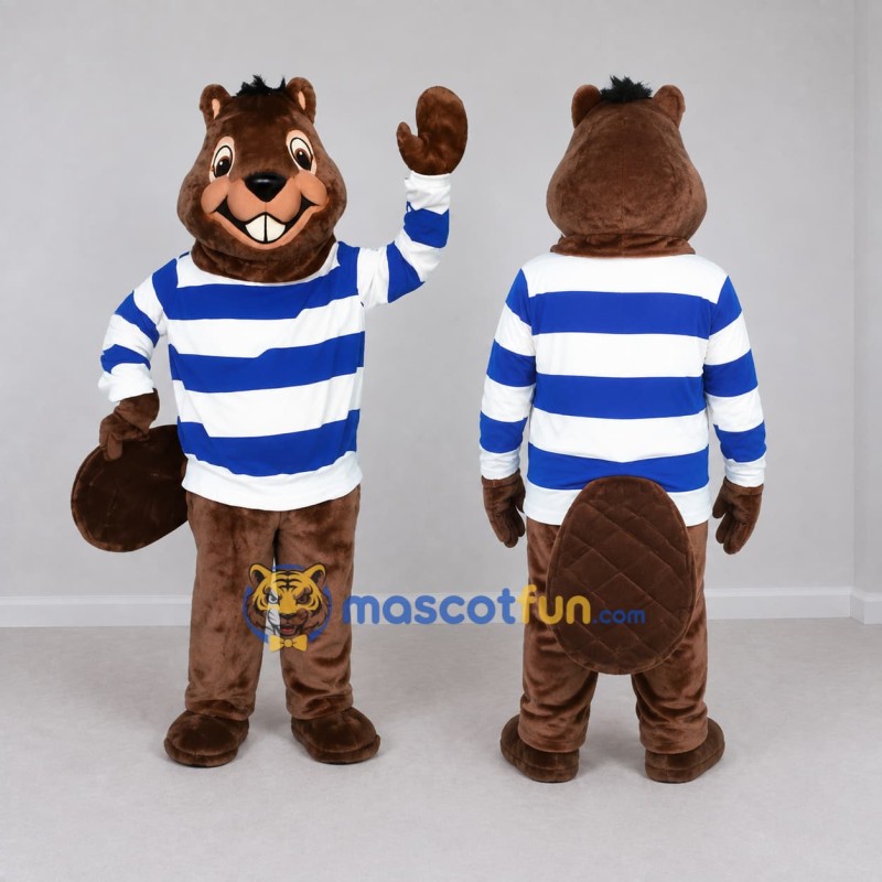 Custom Brown Blue and White Beaver Mascot Costume Adult Full Body Suit for School Events Custom Brown Blue and White Beaver Mascot Costume Adult Full Body Suit for School Events