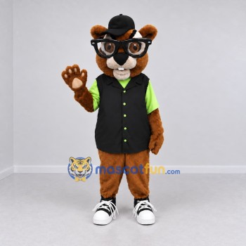 Custom Brown Black and Green Beaver with Glasses Mascot Costume Adult Full Body Suit for School Events Custom Brown Black and Green Beaver with Glasses Mascot Costume Adult Full Body Suit for School Events