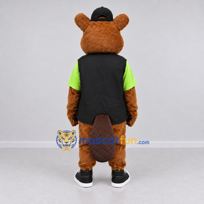 Custom Brown Black and Green Beaver with Glasses Mascot Costume Adult Full Body Suit for School Events