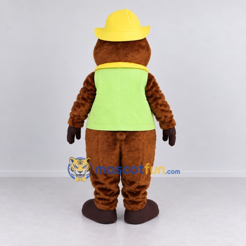 Custom Brown Green and Yellow Construction Bear Mascot Costume Adult Full Body Suit for Community Events
