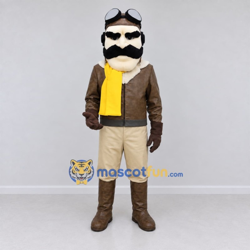 Custom Brown and Yellow Aviator Mascot Costume Adult Full Body Suit for Aviation Events Custom Brown and Yellow Aviator Mascot Costume Adult Full Body Suit for Aviation Events