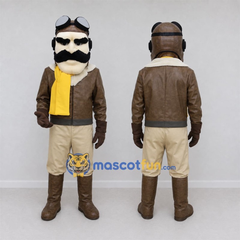 Custom Brown and Yellow Aviator Mascot Costume Adult Full Body Suit for Aviation Events Custom Brown and Yellow Aviator Mascot Costume Adult Full Body Suit for Aviation Events