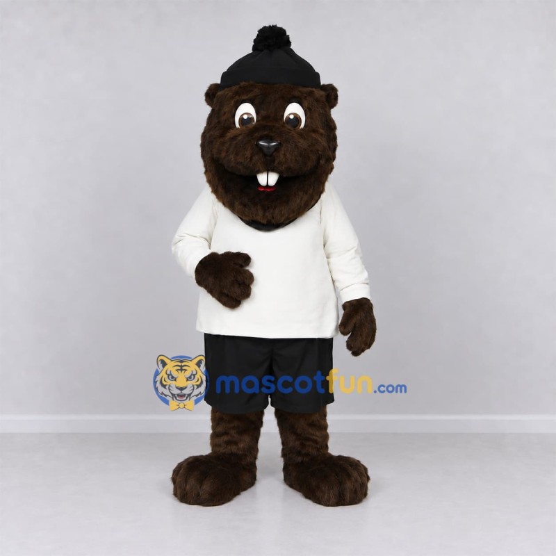Custom Dark Brown and White Beaver Mascot Costume Adult Full Body Suit for School Events