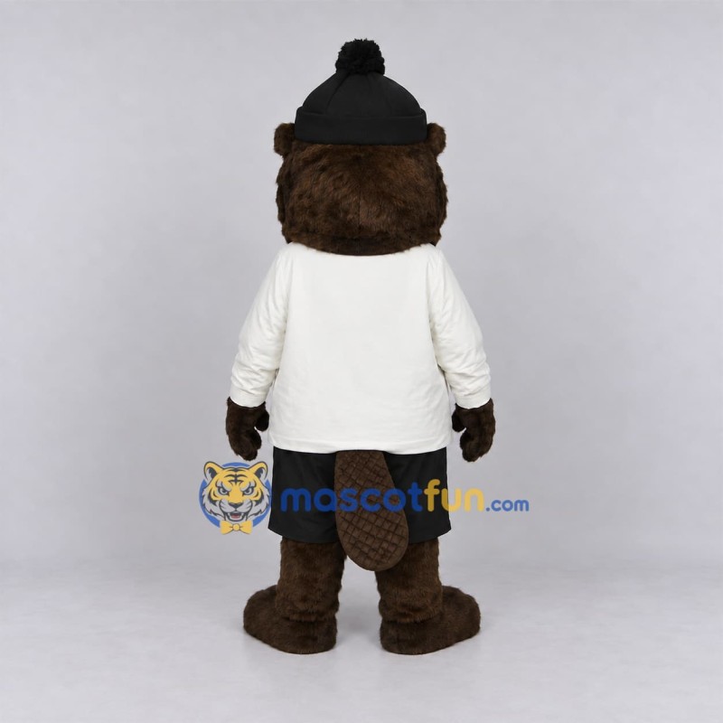 Custom Dark Brown and White Beaver Mascot Costume Adult Full Body Suit for School Events