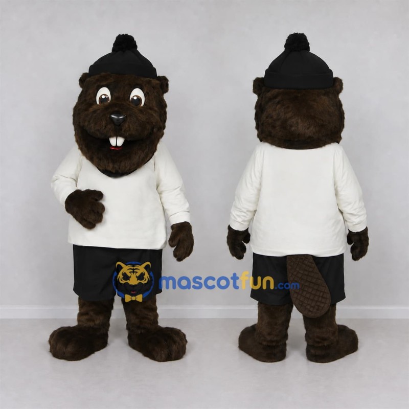 Custom Dark Brown and White Beaver Mascot Costume Adult Full Body Suit for School Events