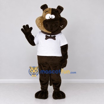 Custom Brown and White Dog with Bow Tie Mascot Costume Adult Full Body Suit for Pet Events Custom Brown and White Dog with Bow Tie Mascot Costume Adult Full Body Suit for Pet Events
