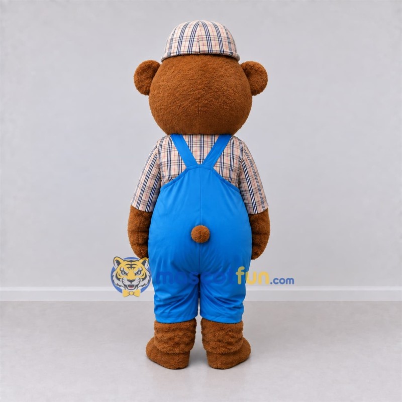 Custom Brown and Blue Teddy Bear in Overalls Mascot Costume Adult Full Body Suit for Children's Events Custom Brown and Blue Teddy Bear in Overalls Mascot Costume Adult Full Body Suit for Children's Events
