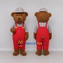 Custom Brown and Red Teddy Bear in Overalls Mascot Costume Adult Full Body Suit for Children's Events