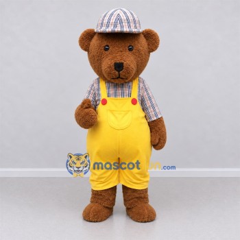 Custom Brown and Yellow Teddy Bear in Overalls Mascot Costume Adult Full Body Suit for Children's Events