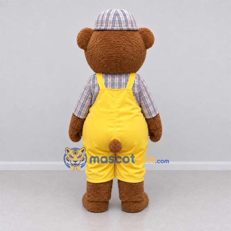Custom Brown and Yellow Teddy Bear in Overalls Mascot Costume Adult Full Body Suit for Children's Events Custom Brown and Yellow Teddy Bear in Overalls Mascot Costume Adult Full Body Suit for Children's Events