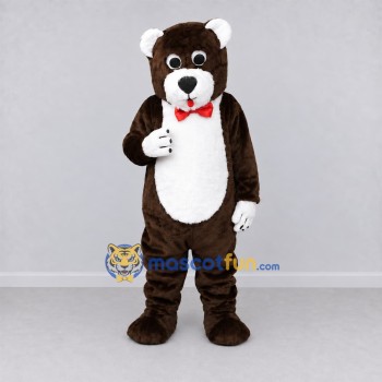 Custom Brown and White Bear with Bow Tie Mascot Costume Adult Full Body Suit for Children's Parties Custom Brown and White Bear with Bow Tie Mascot Costume Adult Full Body Suit for Children's Parties