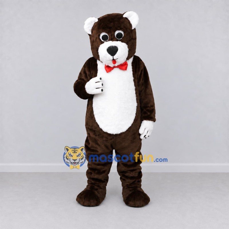 Custom Brown and White Bear with Bow Tie Mascot Costume Adult Full Body Suit for Children's Parties Custom Brown and White Bear with Bow Tie Mascot Costume Adult Full Body Suit for Children's Parties