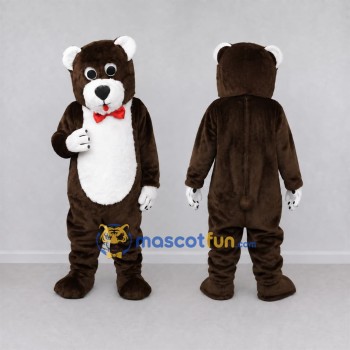 Custom Brown and White Bear with Bow Tie Mascot Costume Adult Full Body Suit for Children's Parties
