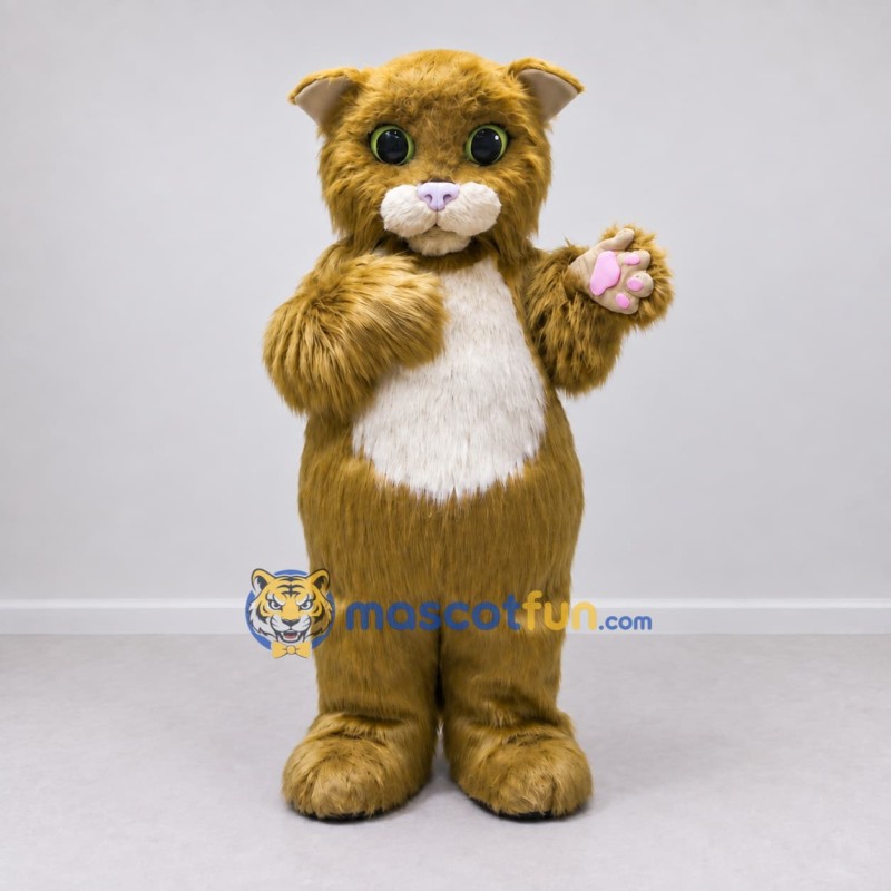 Custom Golden Brown and White Cat Mascot Costume Adult Full Body Suit for Pet Events