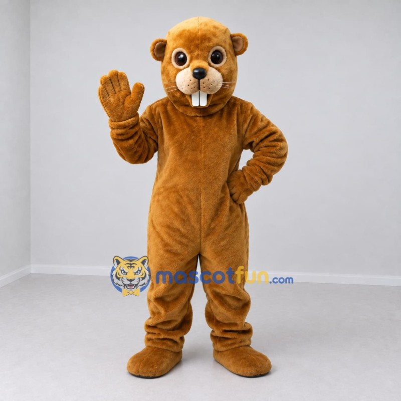Custom Golden Brown Beaver Mascot Costume Adult Full Body Suit for School Events