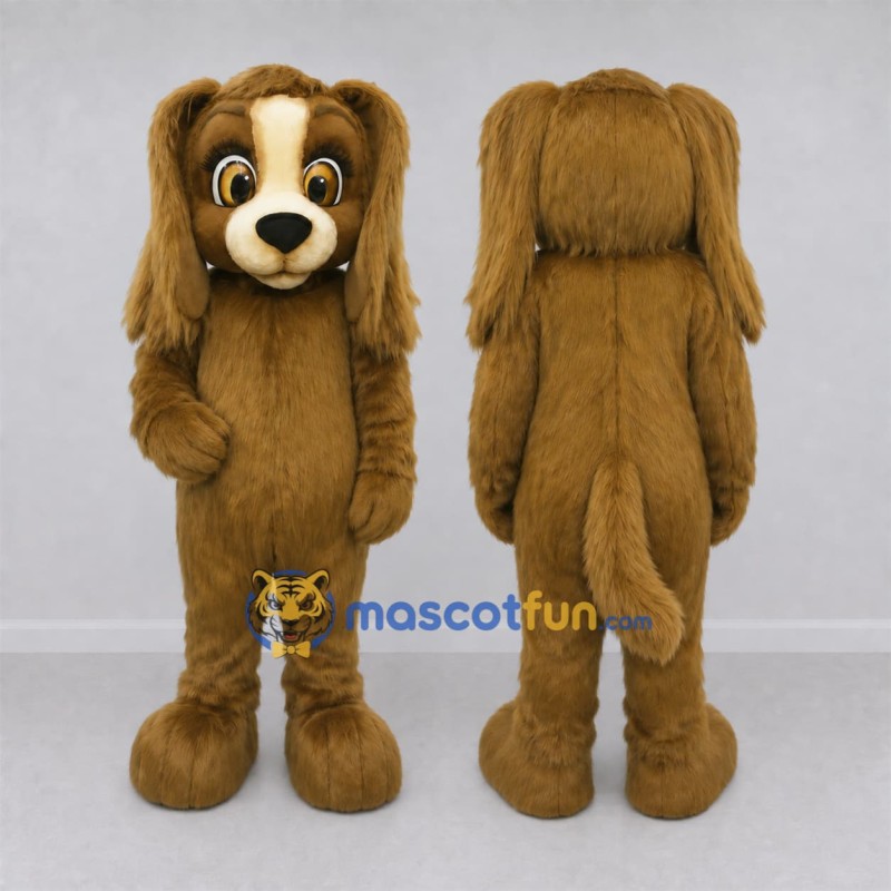Custom Brown and White Long-Eared Dog Mascot Costume Adult Full Body Suit for Pet Events Custom Brown and White Long-Eared Dog Mascot Costume Adult Full Body Suit for Pet Events
