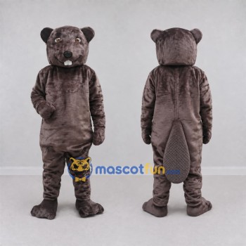 Custom Gray Brown Beaver Mascot Costume Adult Full Body Suit for School Events