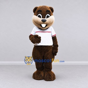 Custom Brown and White Beaver in T-Shirt Mascot Costume Adult Full Body Suit for School Events