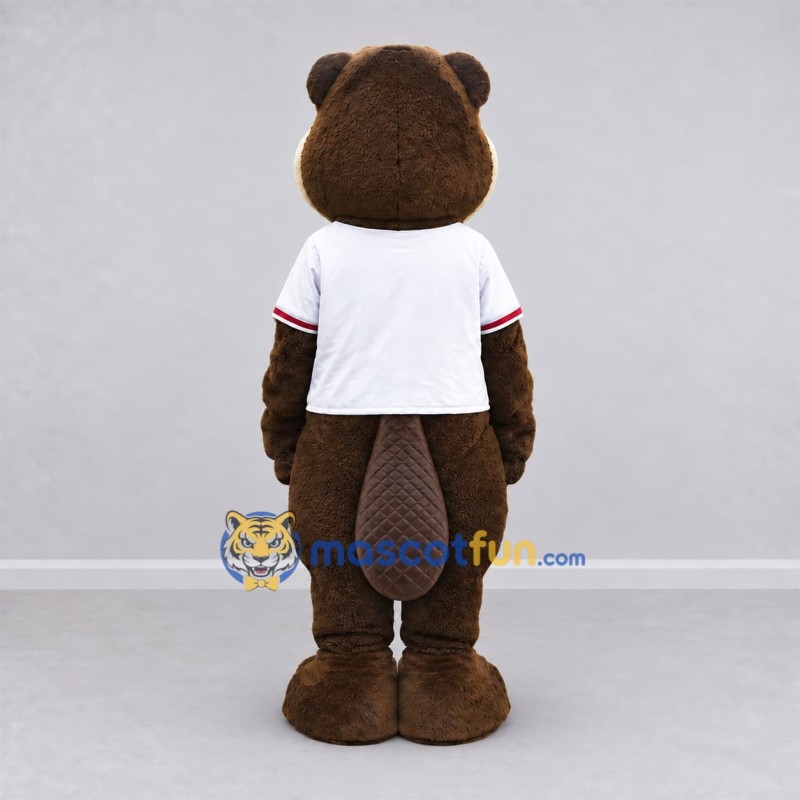 Custom Brown and White Beaver in T-Shirt Mascot Costume Adult Full Body Suit for School Events Custom Brown and White Beaver in T-Shirt Mascot Costume Adult Full Body Suit for School Events
