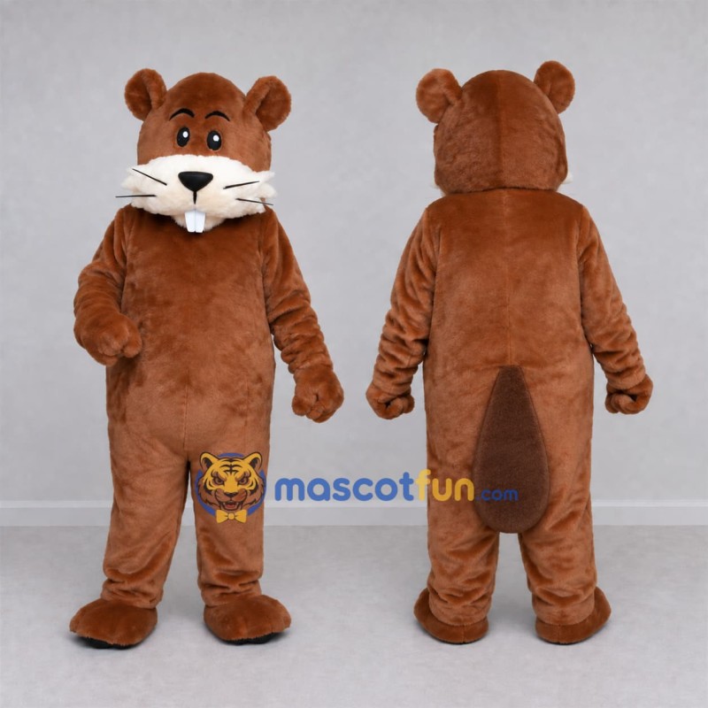 Custom Brown and White Beaver Mascot Costume Adult Full Body Suit for School Events Custom Brown and White Beaver Mascot Costume Adult Full Body Suit for School Events