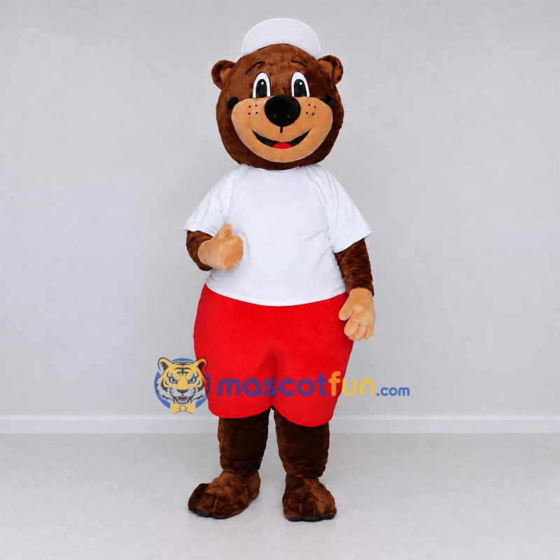 Custom Brown White and Red Bear Mascot Costume Adult Full Body Suit for Children's Events Custom Brown White and Red Bear Mascot Costume Adult Full Body Suit for Children's Events