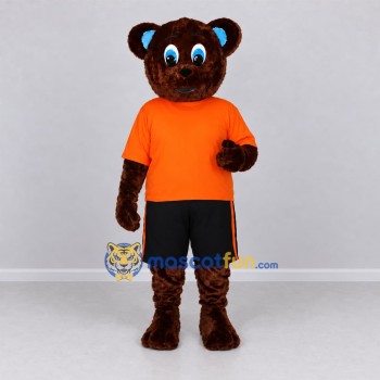 Custom Brown and Orange Bear in T-Shirt Mascot Costume Adult Full Body Suit for School Events