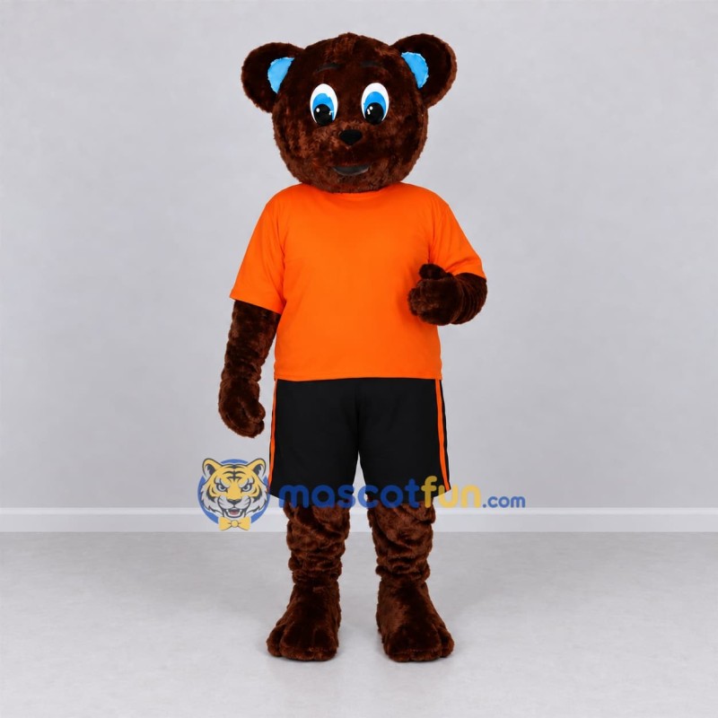 Custom Brown and Orange Bear in T-Shirt Mascot Costume Adult Full Body Suit for School Events