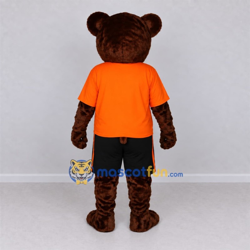 Custom Brown and Orange Bear in T-Shirt Mascot Costume Adult Full Body Suit for School Events
