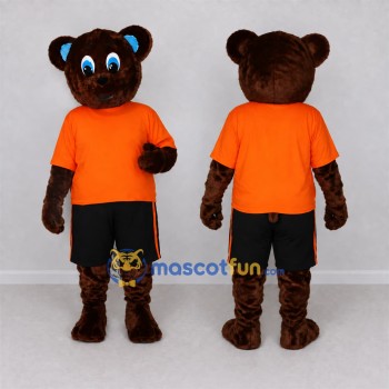 Custom Brown and Orange Bear in T-Shirt Mascot Costume Adult Full Body Suit for School Events