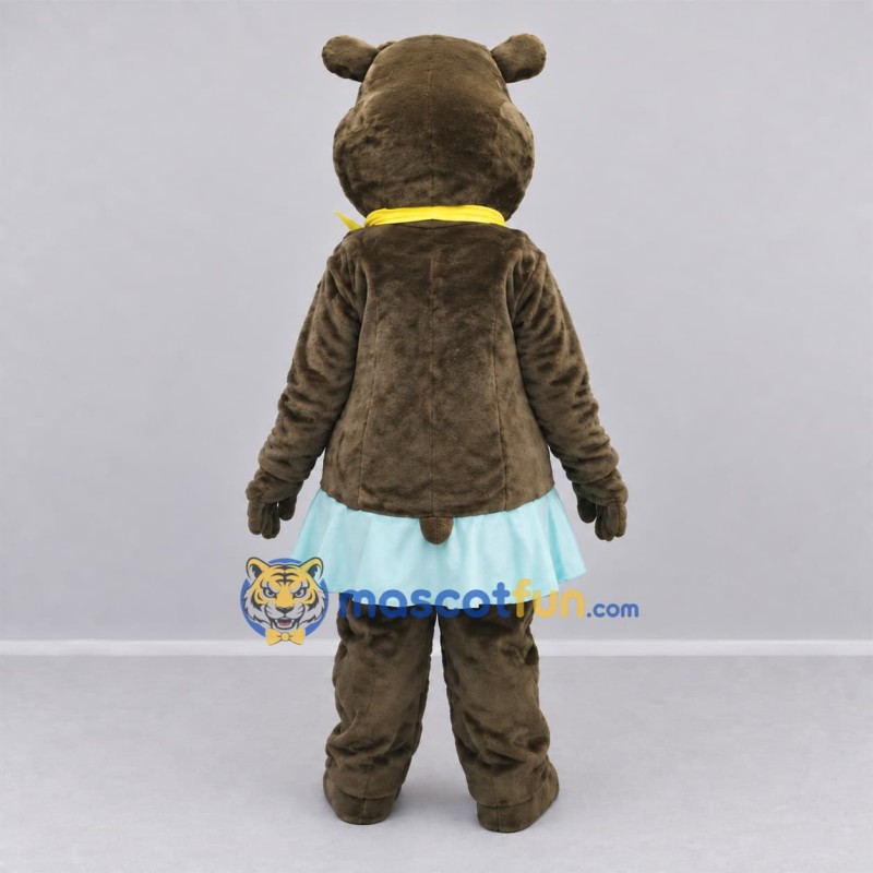 Custom Brown and Light Blue Bear in Skirt Mascot Costume Adult Full Body Suit for Children's Events Custom Brown and Light Blue Bear in Skirt Mascot Costume Adult Full Body Suit for Children's Events