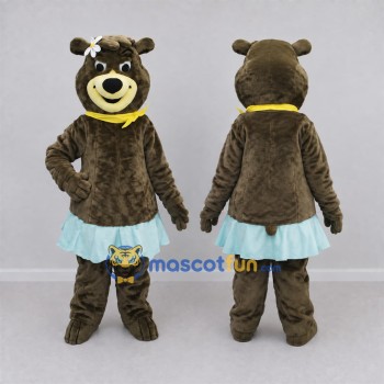 Custom Brown and Light Blue Bear in Skirt Mascot Costume Adult Full Body Suit for Children's Events
