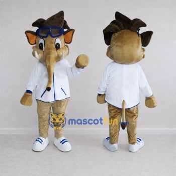 Custom Tan and White Scientist Elephant Mascot Costume Adult Full Body Suit for Science Events