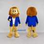 Custom Golden Brown and Blue Lion in Blazer Mascot Costume Adult Full Body Suit for School Events