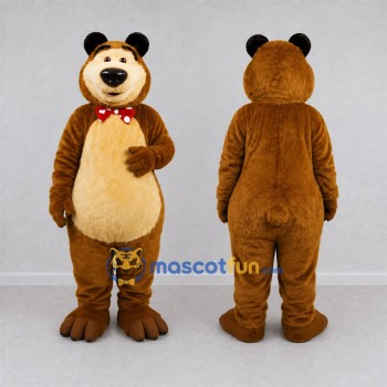 Custom Brown and Cream Bear with Bow Tie Mascot Costume Adult Full Body Suit for Children's Events