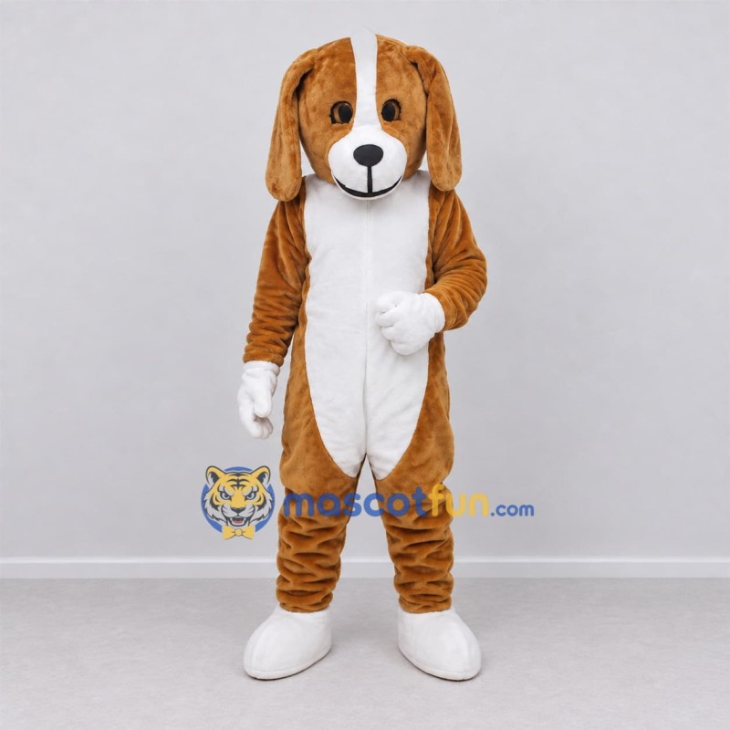 Custom Brown and White Dog Mascot Costume Adult Full Body Suit for Pet Events Custom Brown and White Dog Mascot Costume Adult Full Body Suit for Pet Events