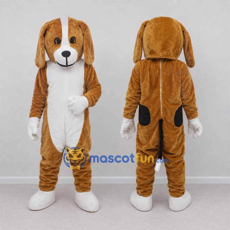 Custom Brown and White Dog Mascot Costume Adult Full Body Suit for Pet Events Custom Brown and White Dog Mascot Costume Adult Full Body Suit for Pet Events