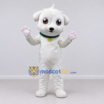 Custom White Puppy Mascot Costume Adult Full Body Suit for Pet Events Custom White Puppy Mascot Costume Adult Full Body Suit for Pet Events